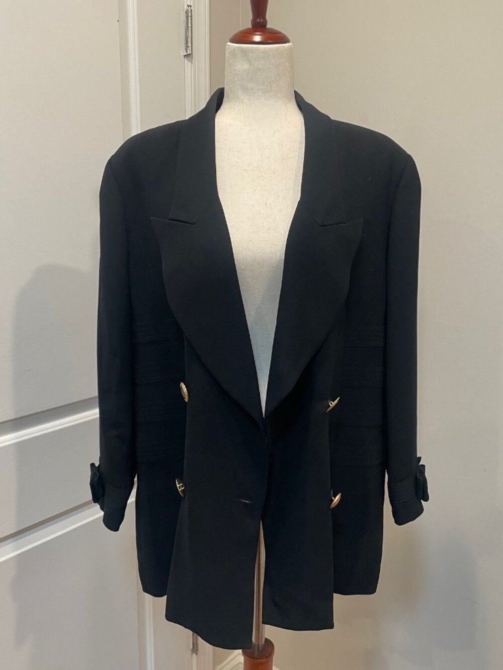 RICKIE FREEMAN for T.J. SUITS Black Blazer with Gold Buttons & Bow Detailing